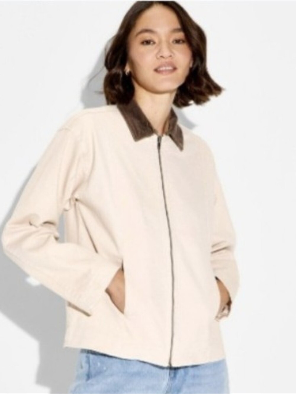 #K34 wild fable Cream Twill Utility Jacket with Contrast Collar